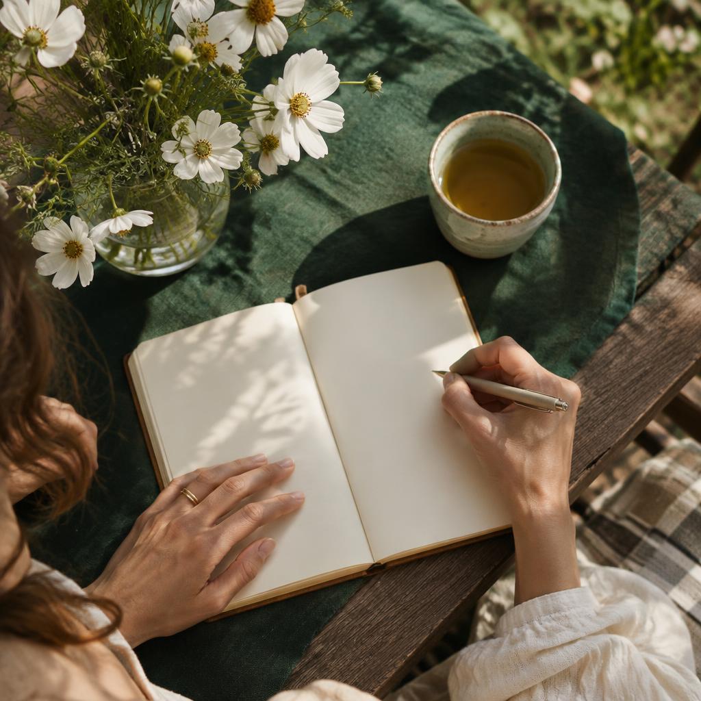 A quiet moment of reflection with a notebook and tea